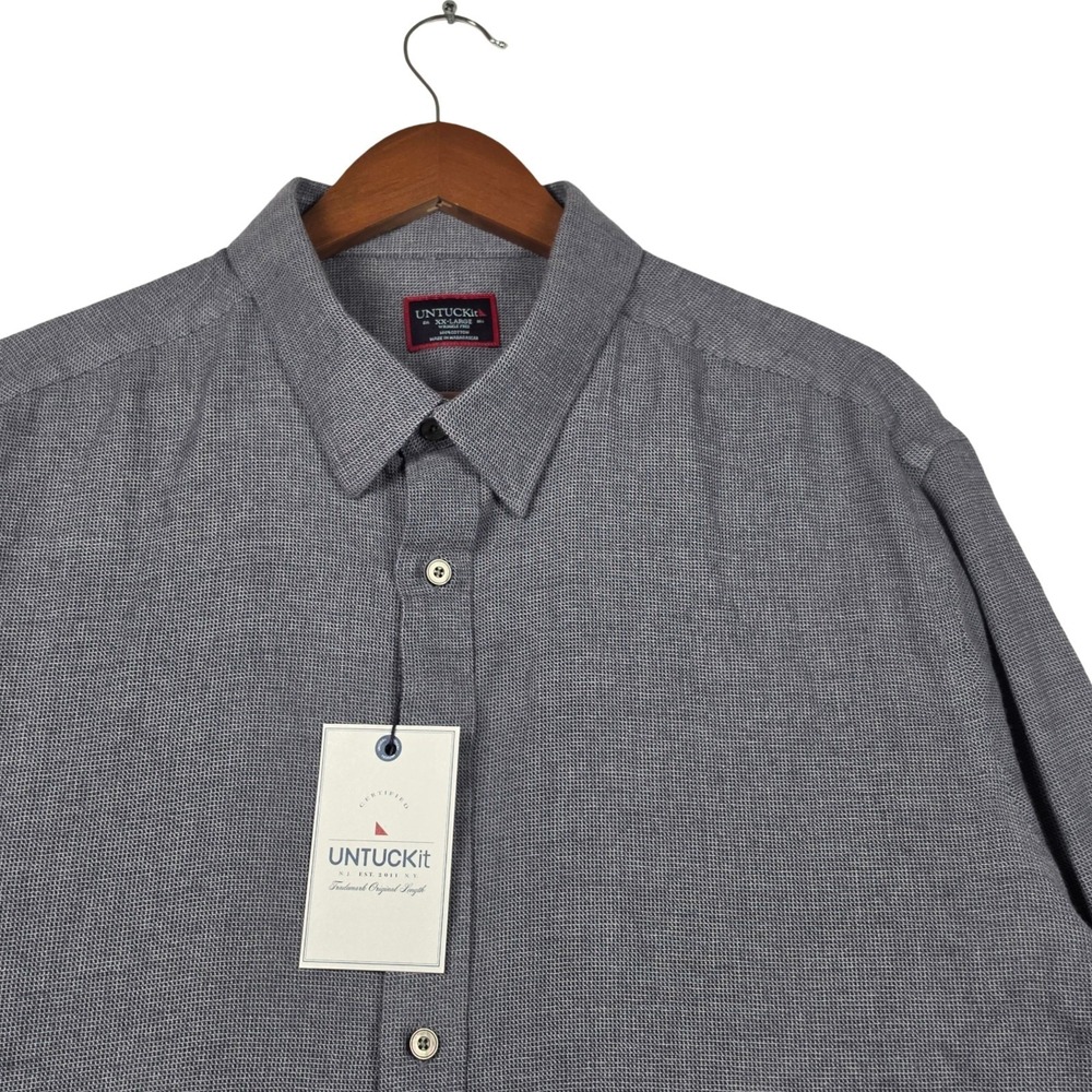 NWT UNTUCKit Veneto Wrinkle Free Grey Long Sleeve Button Front Shirt Mens Sz XXL